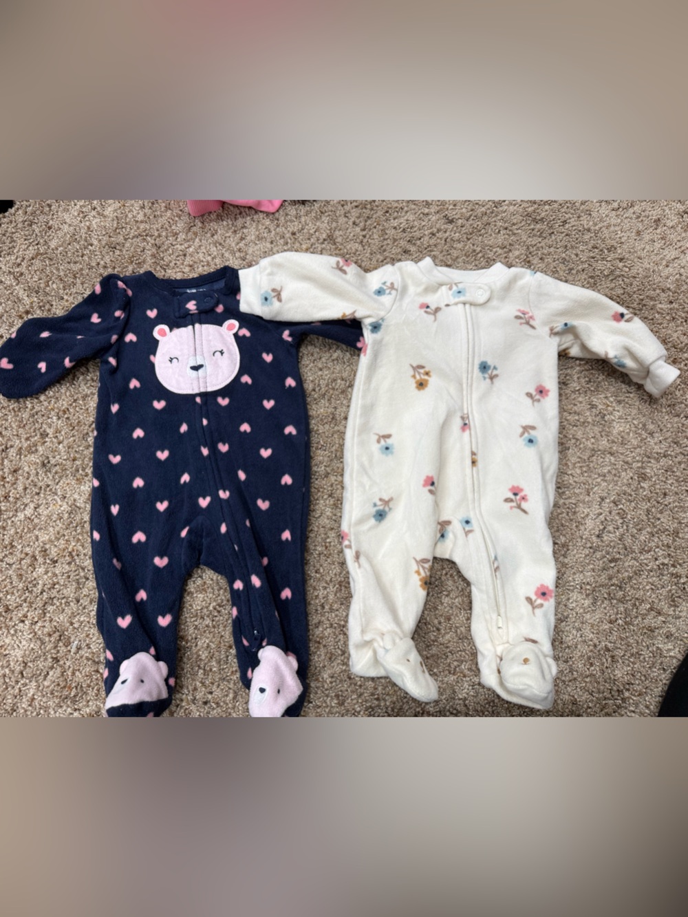 Carter’s Newborn Fleece Footed Sleeper Pajamas 2 Piece Lot Floral Bear